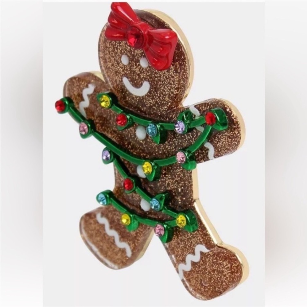 BETSEY JOHNSON SET Christmas Gingerbread in Lights Earrings Necklace Brooch NWT - Picture 14 of 16